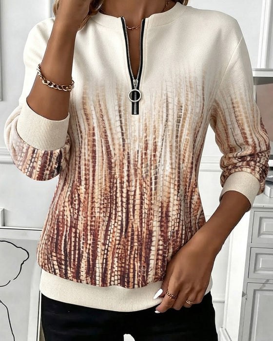 Gradient Round Neck Zipper Long Sleeve Sweatshirt
