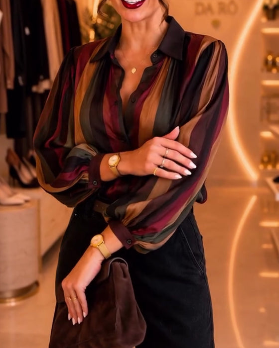 Retro Stripe Puff Sleeve Blouse