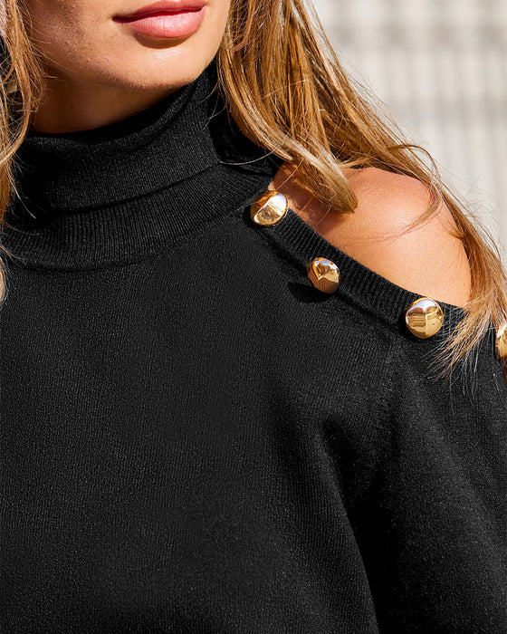 Chic High Neck Cold Shoulder Pullover