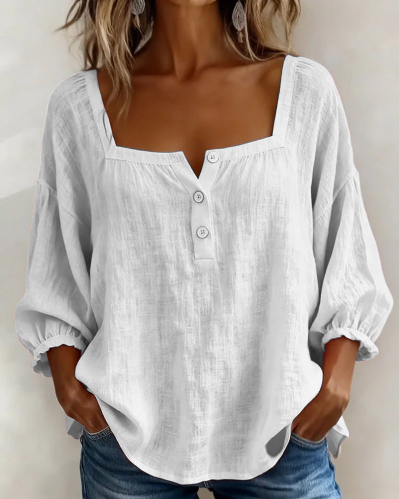 Simple Square Neck Long Sleeve Blouse