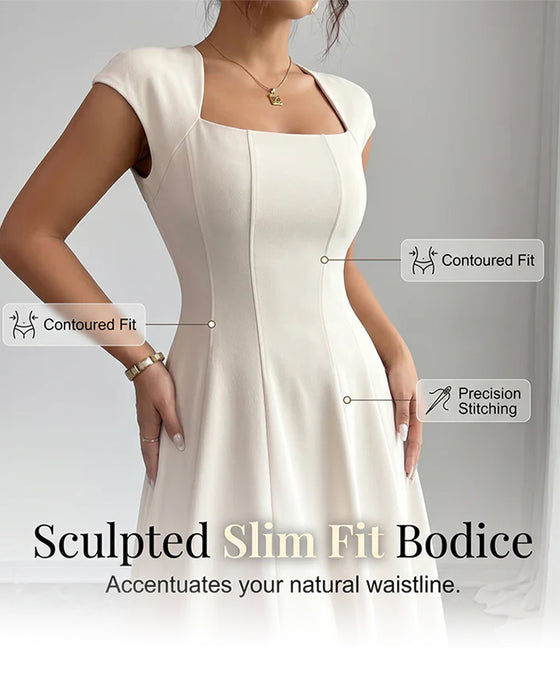 Square-Neck Short-Sleeve Dress