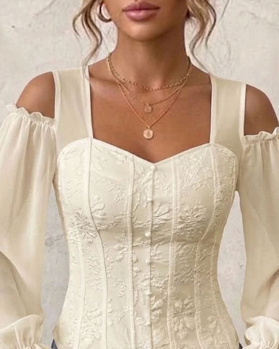 Off-Shoulder Long Sleeve Waist Blouse