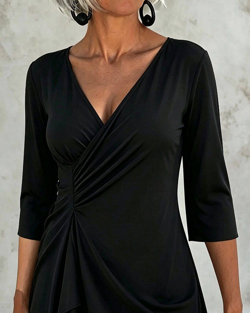 V-Neck Draped Irregular Blouse