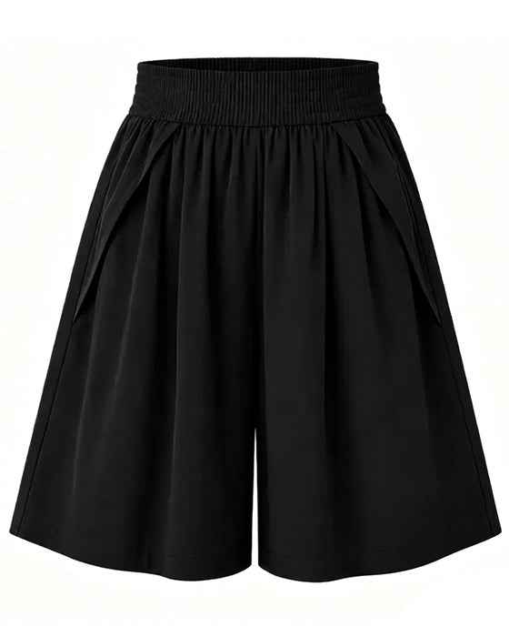 Elastic Waist Wide-Leg Shorts