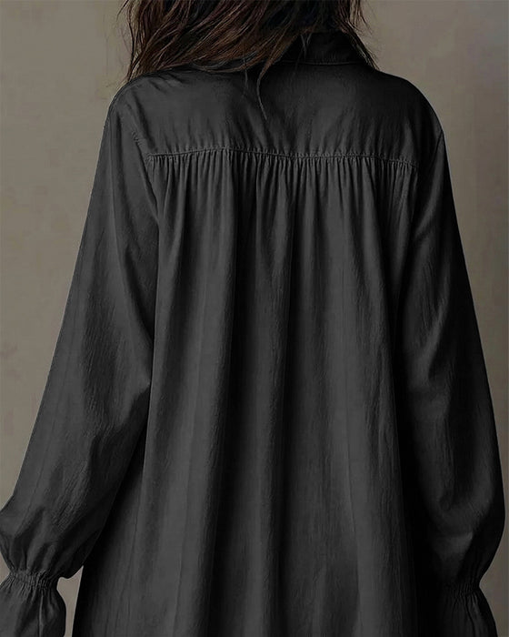 Lace-Paneled Lantern-Sleeve Dress
