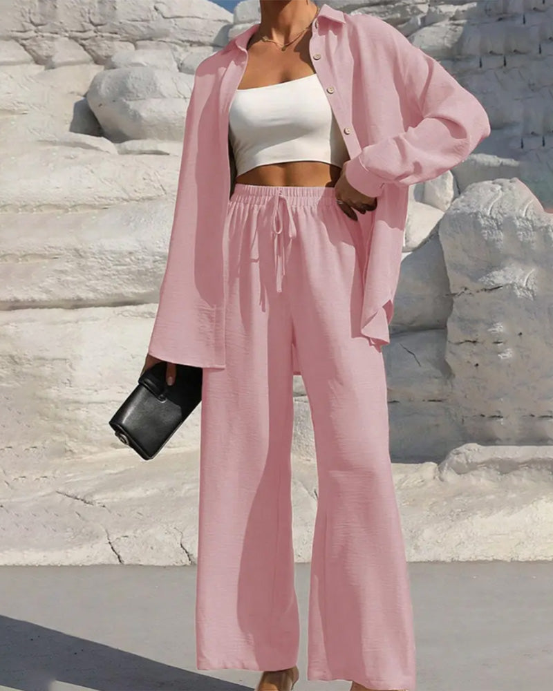 Long Sleeve Casual Solid Set