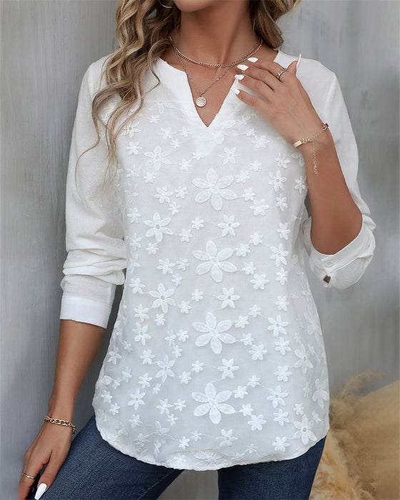 V-neck jacquard solid color top