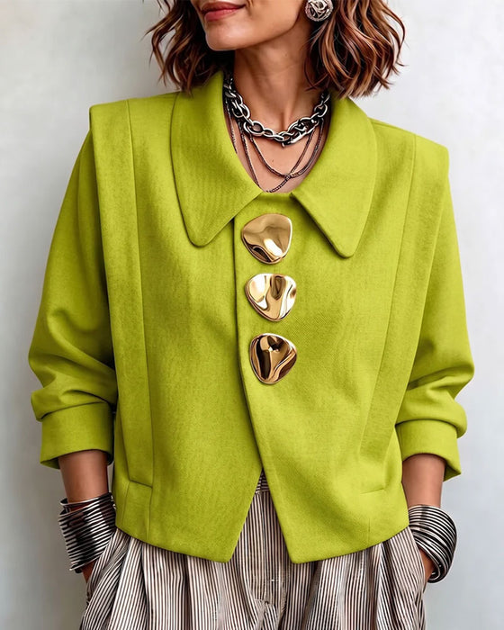 Metal Buckle Lapel Casual Coat