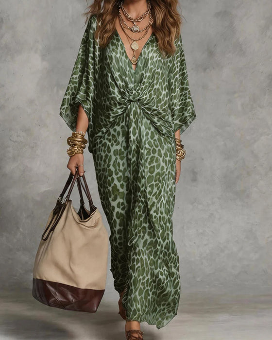 Trendy Leopard Batwing Sleeve Dress