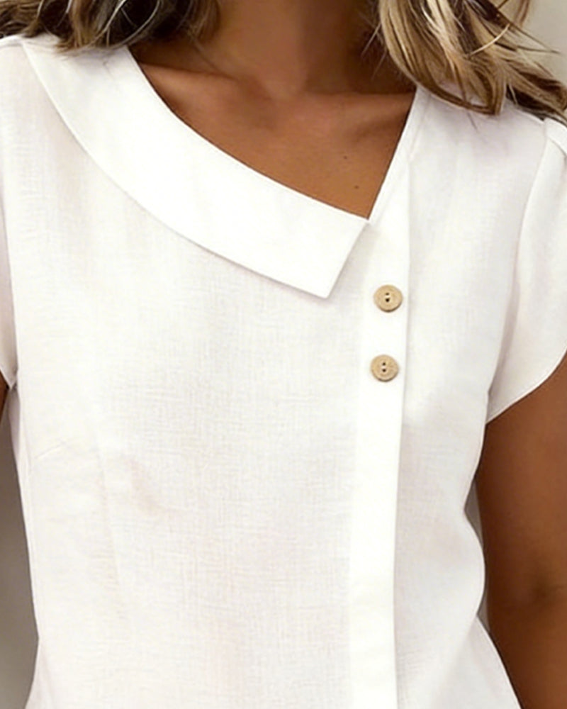 Petal Sleeve Diagonal V-Neck Top