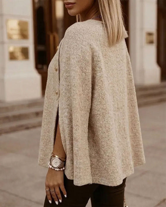 High Neck Buttoned Slit Pullover