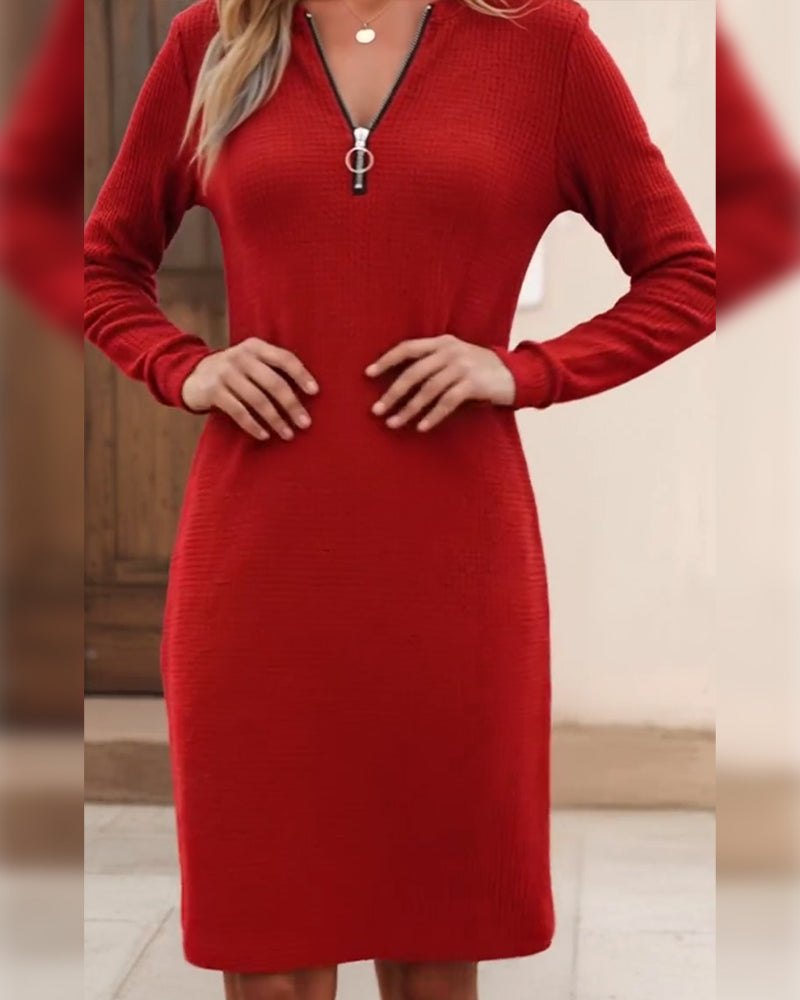 Zipper Waist Slim Knit Dress