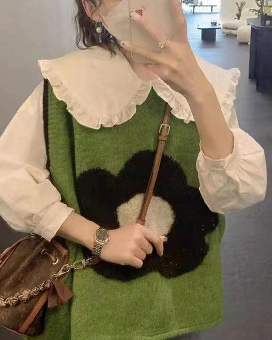 Round neck floral sweater vest