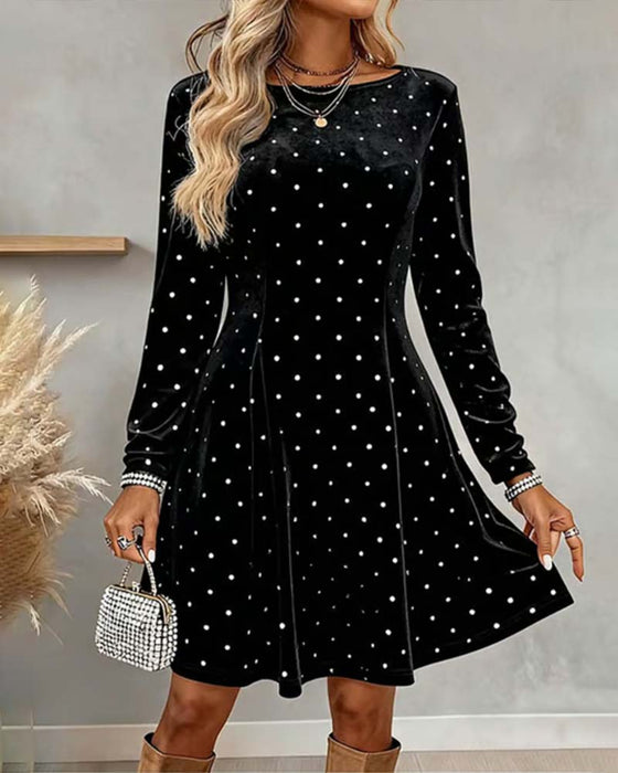 Sparkling Polka Dot Waist-Cinching Elegant Dress