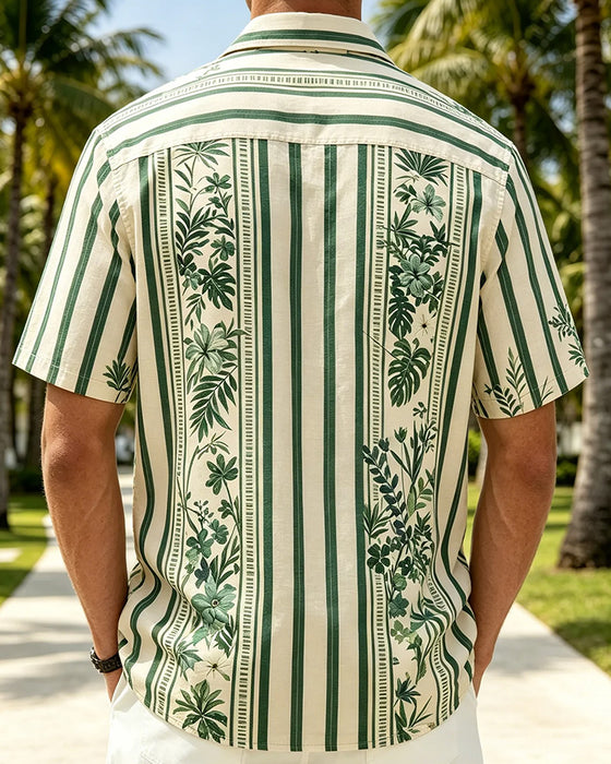 Lapel Botanical Print Short-Sleeve Shirts
