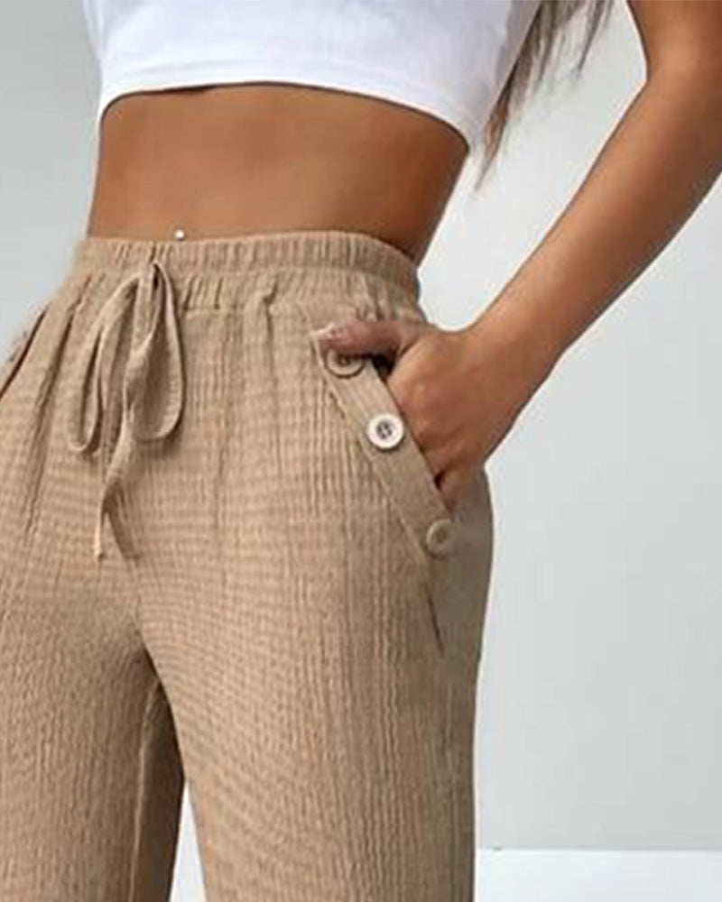 Textured Drawstring Wide-Leg Pants