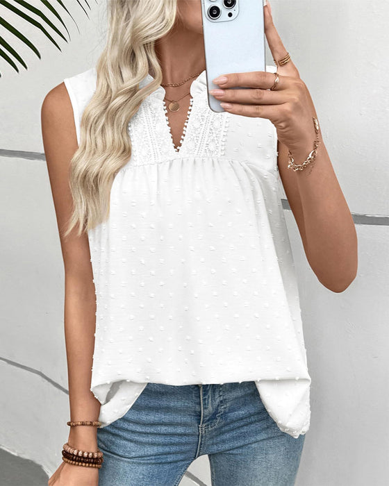 Lace Ruffle Collar Solid Tank Top
