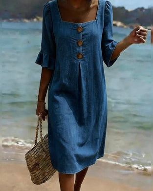 Square Neck Denim Dress