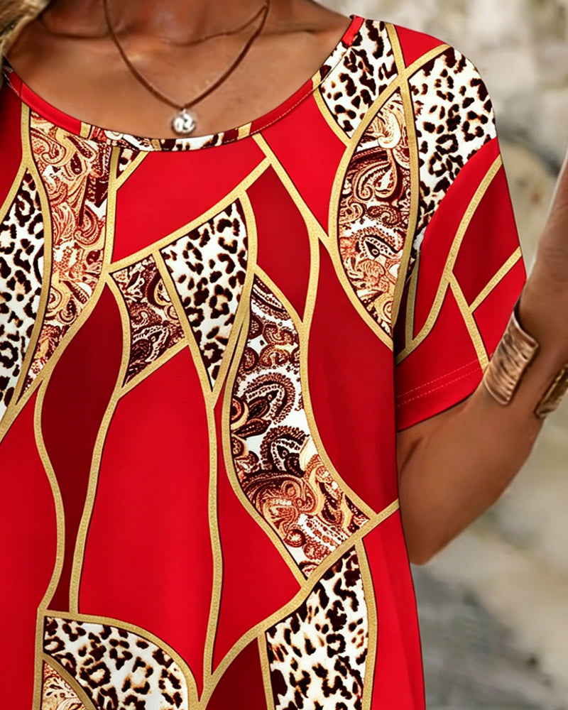 Irregular Geometric Leopard Print T-Shirt