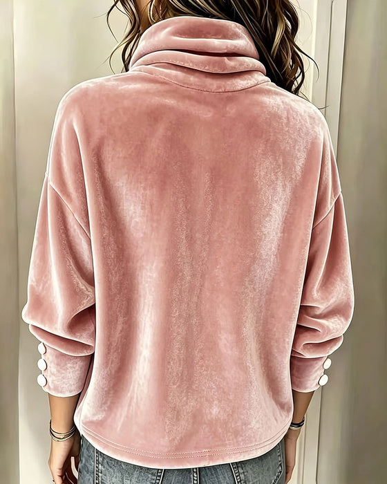 Solid Color High Neck Velvet Top