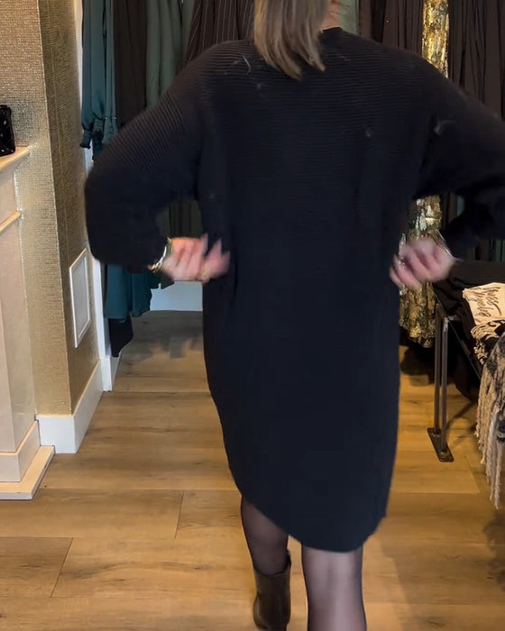 V-Neck Solid Color Sweater Dress