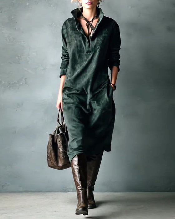 Elegant Solid Color Pocket Dress