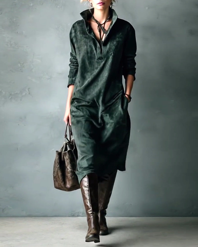 Elegant Solid Color Pocket Dress