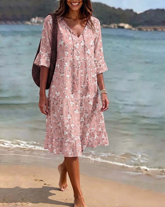 Floral V-Neck Strappy Dress