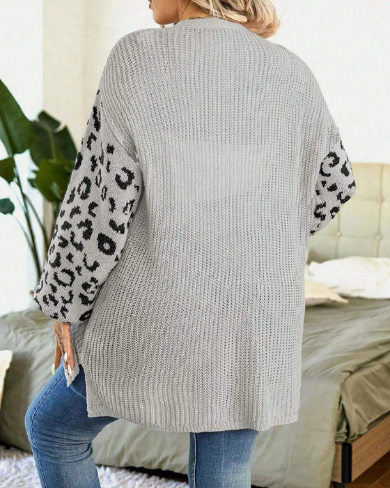 Leopard Print Long Sleeve Patchwork Cardigan