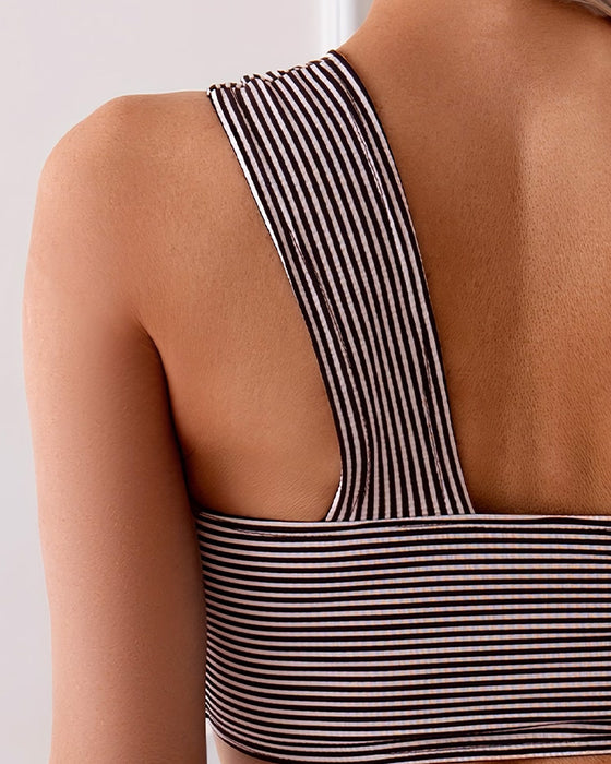 Pinstripe Off-Shoulder Two-Piece Bikini
