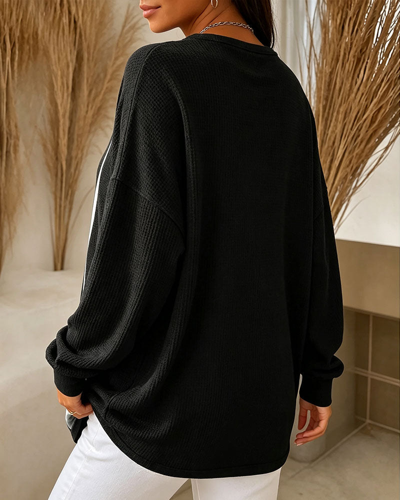 Waffle Casual Button Sweatshirt