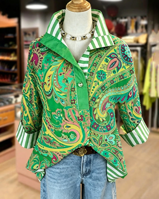 Patchwork Floral Print Casual Blouse