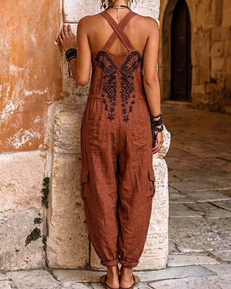 Casual Pocket Printed Jumpsuits