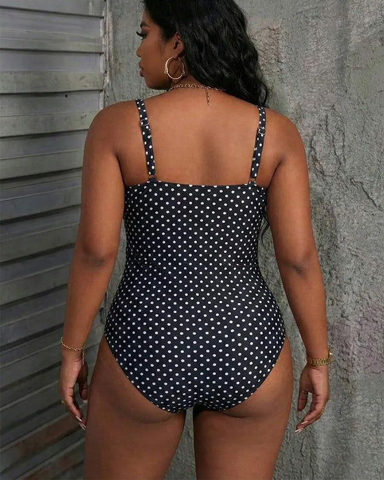 Lace-Up Polka-Dot Mesh One-Piece