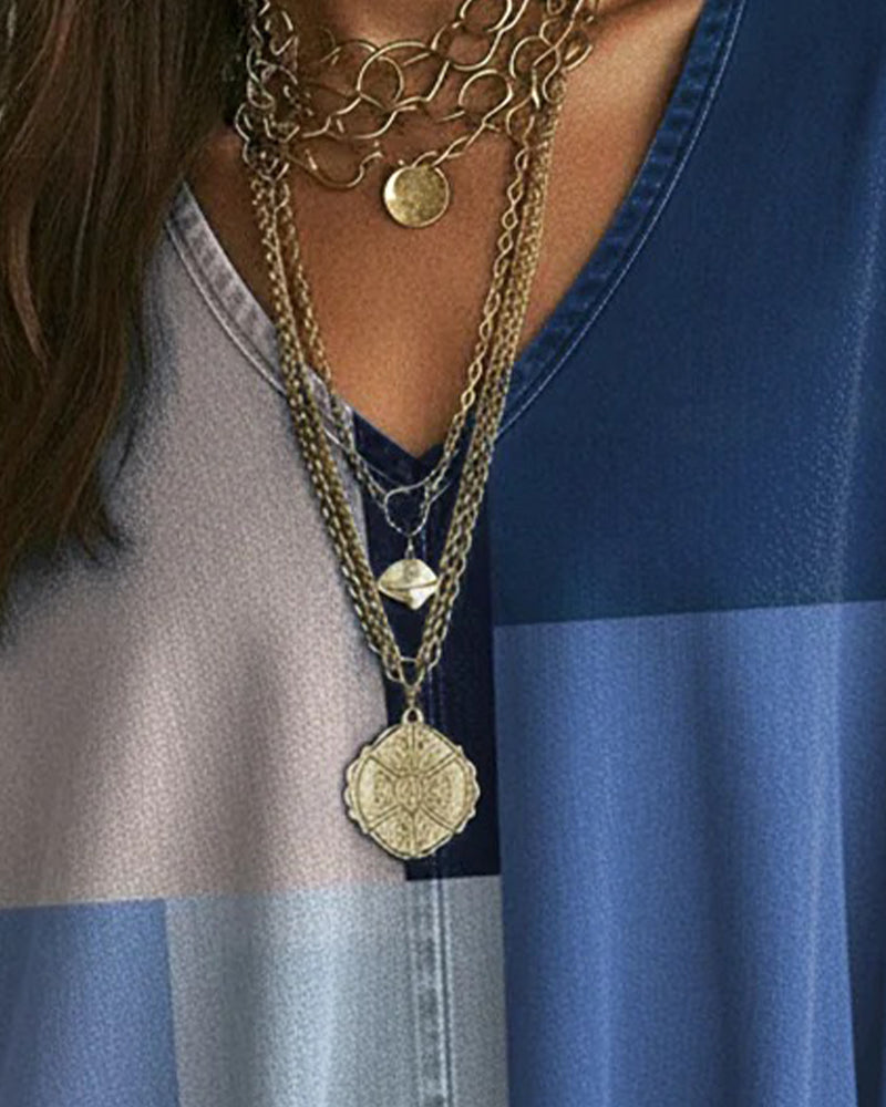 V-Neck Color Block Loose Top