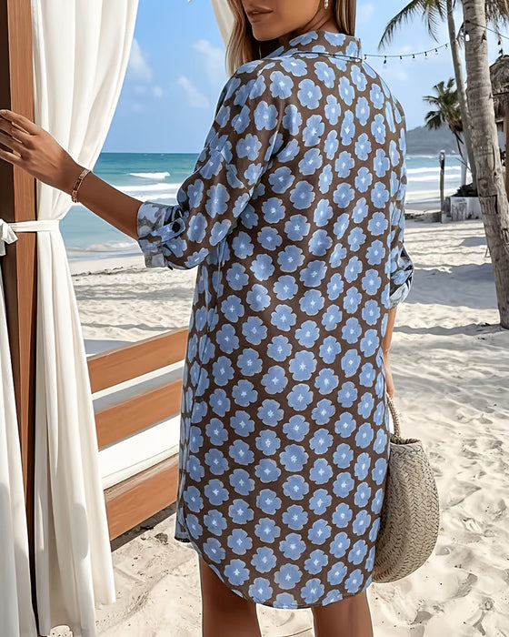 Lapel Printed Shirt Dress