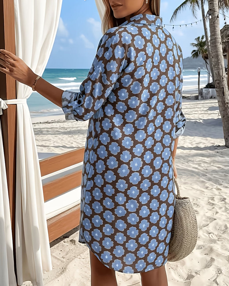 Lapel Printed Shirt Dress