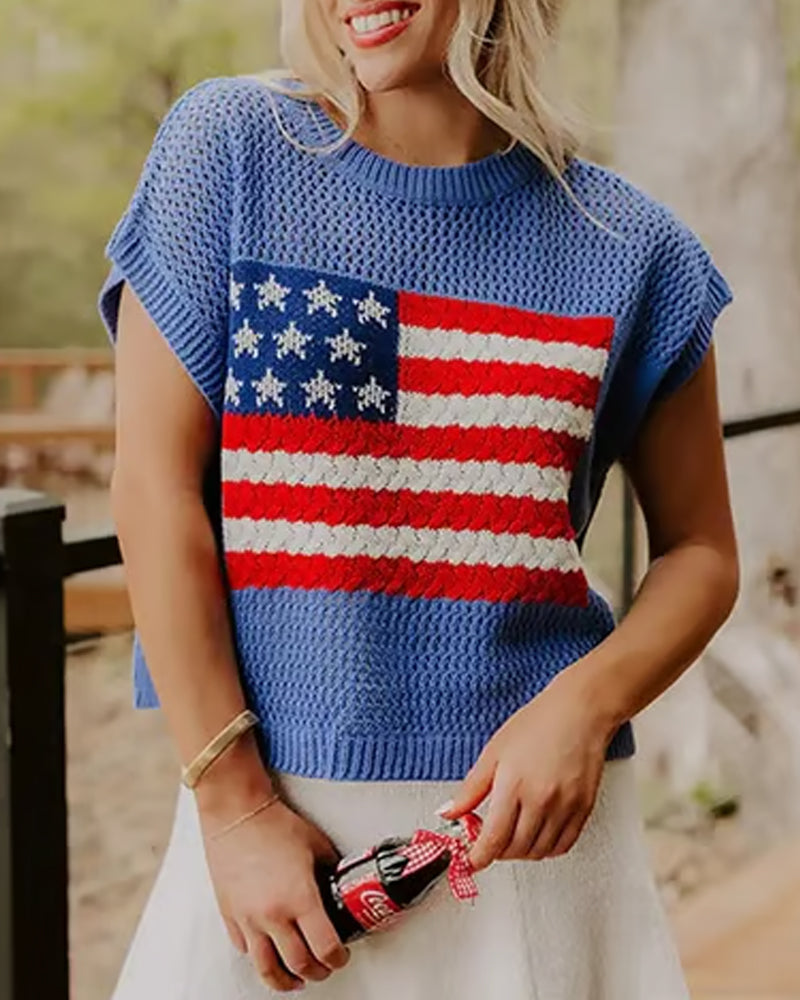 Flag Pattern Crew Neck Pullover