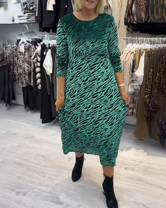 Animal Print Crew Neck Dress