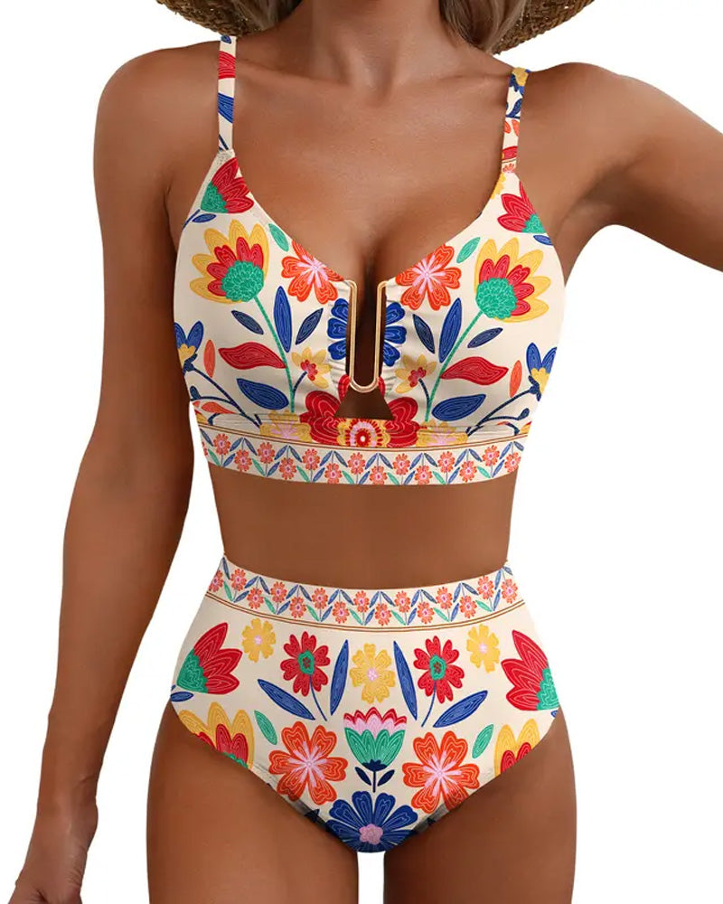 Metal Buckle Checkerboard Bikinis