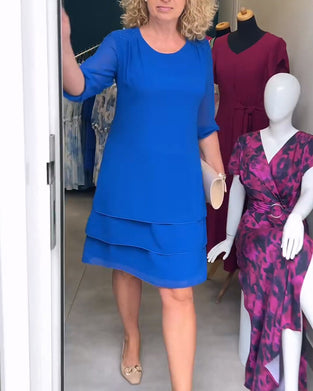 Half-Sleeve Crewneck Double-Layer Tiered Dress
