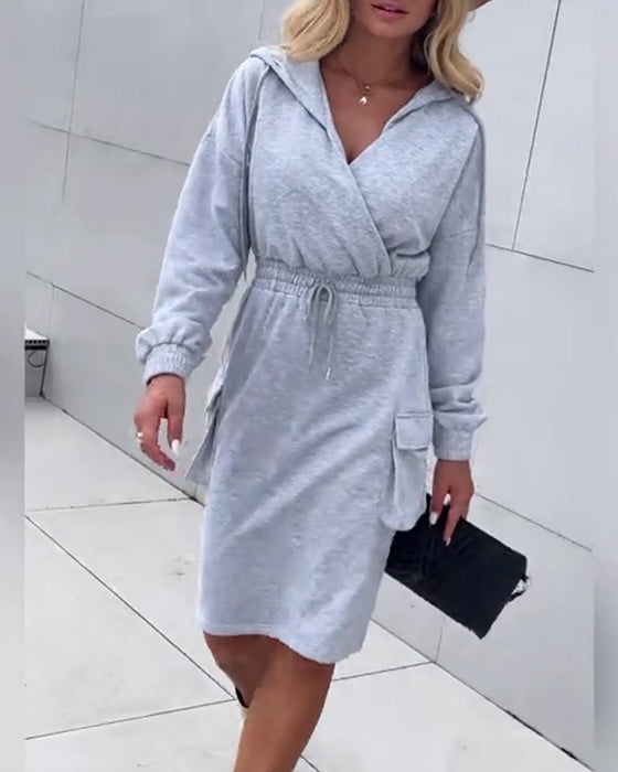 Casual Hooded Solid Color Dress