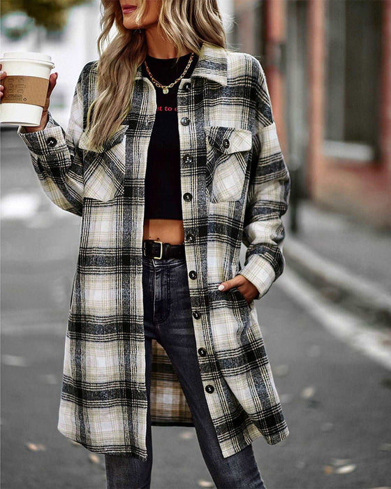 Casual plaid print pocket shirt