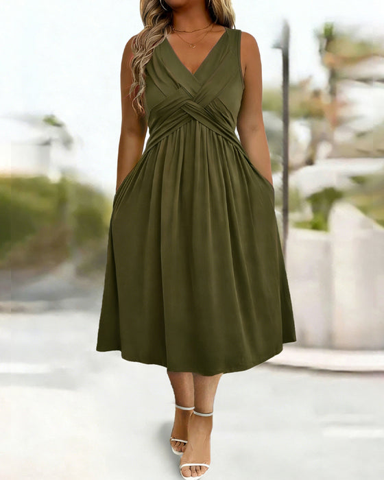 Solid Color Pocket Twist Tank Dress