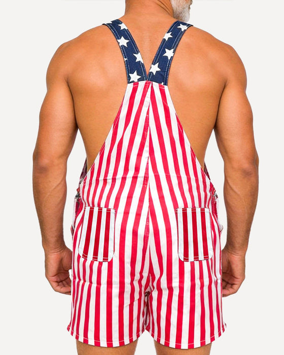 Men's Flag Print Suspenders Shorts Jumpsuit