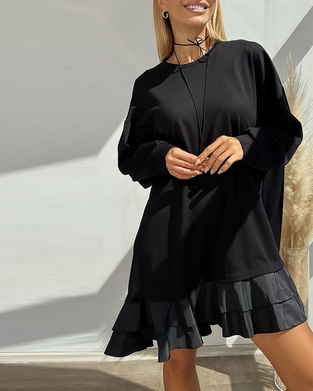 Loose Solid Color Dress with Patchwork