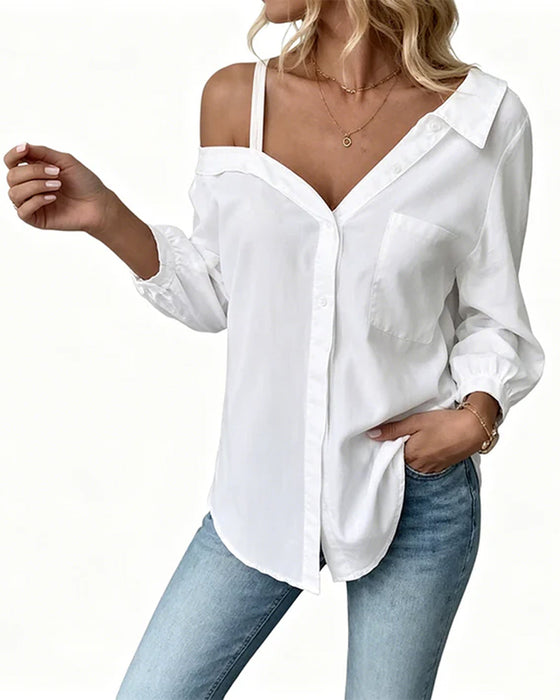 Casual Solid Color One Shoulder Shirt