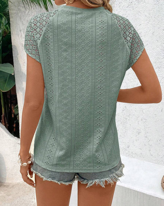Lace Hollow Stitching Solid Color Blouse
