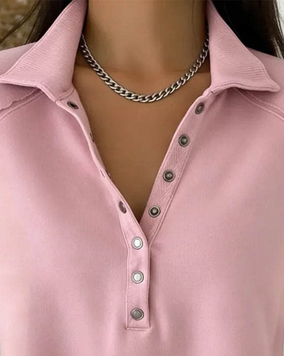 Open Collar Button Casual Top