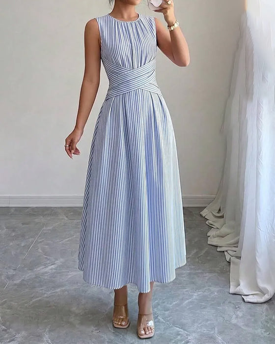 Stripe Twist Waist Sleeveless Maxi Dress